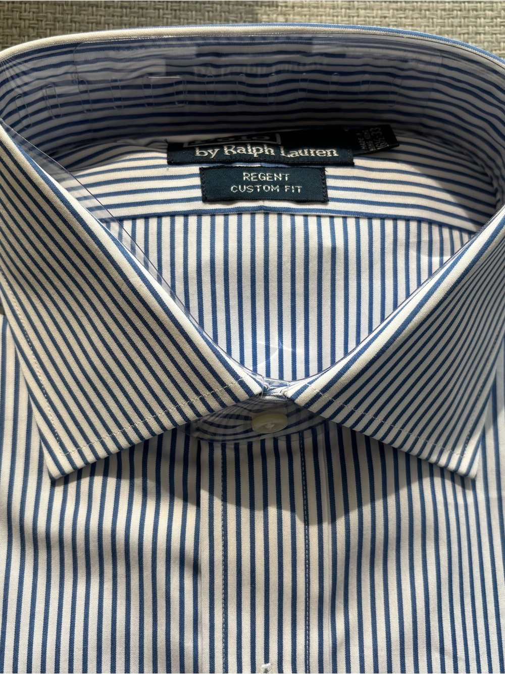 Ralph Lauren Blue and White Striped Regent Custom Fit Dress Shirt